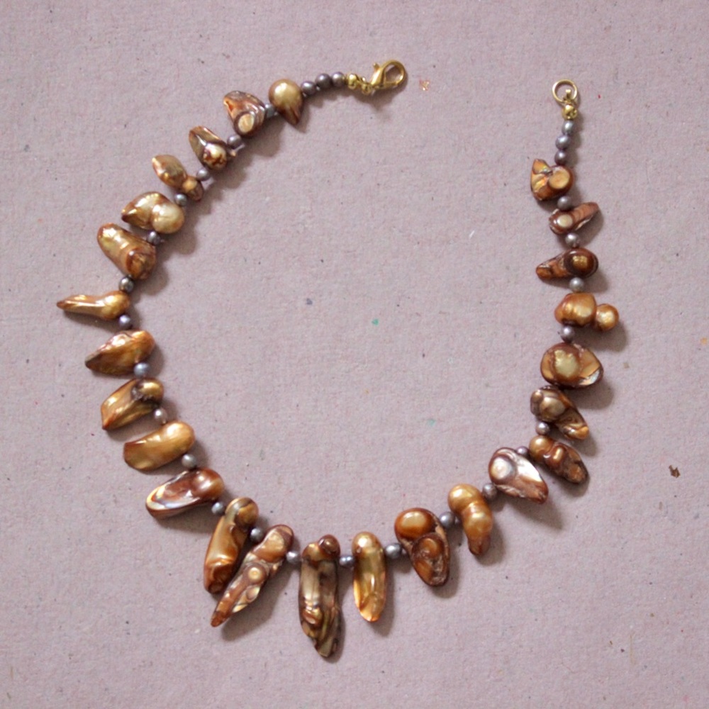 Handmade Women’s Gold and Purple Shell Choker Necklace
